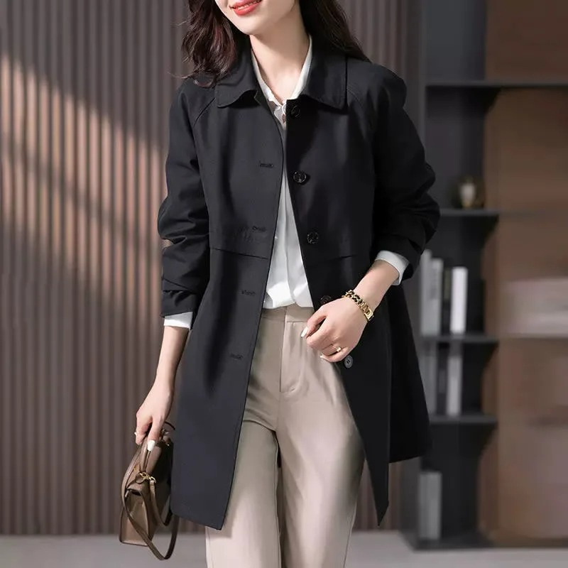 Tailored Button-Front Mid-Length Trench Coat