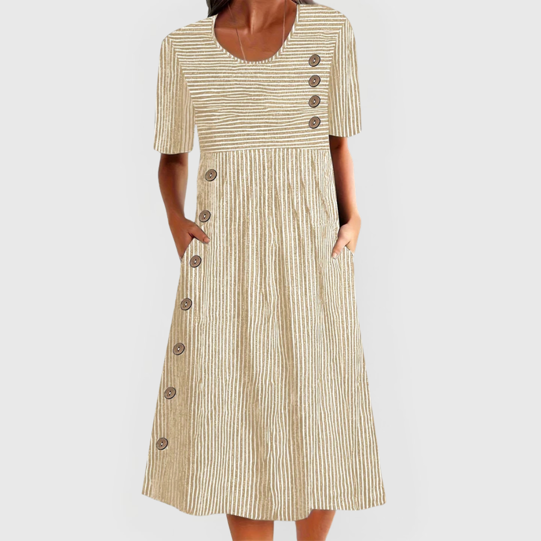 Short Sleeve Button-Accent Day Dress