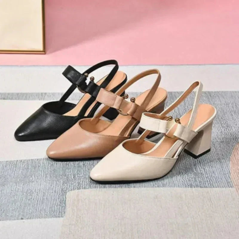 Pointed Toe Block Heel Slingback Mary Janes