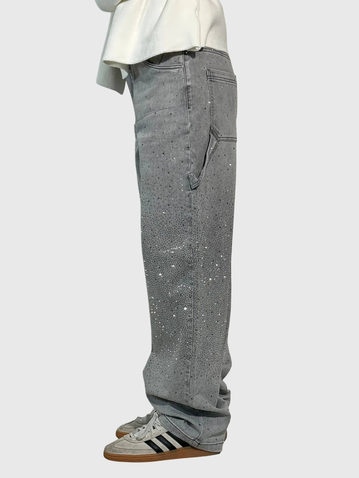 Rhinestone Embellished Wide Leg Jeans