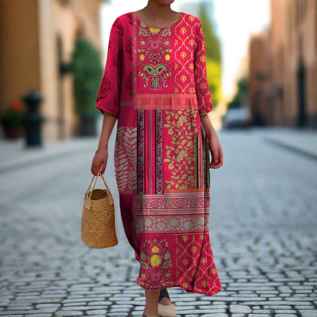 Women's Boho Print Flowing Maxi Dress