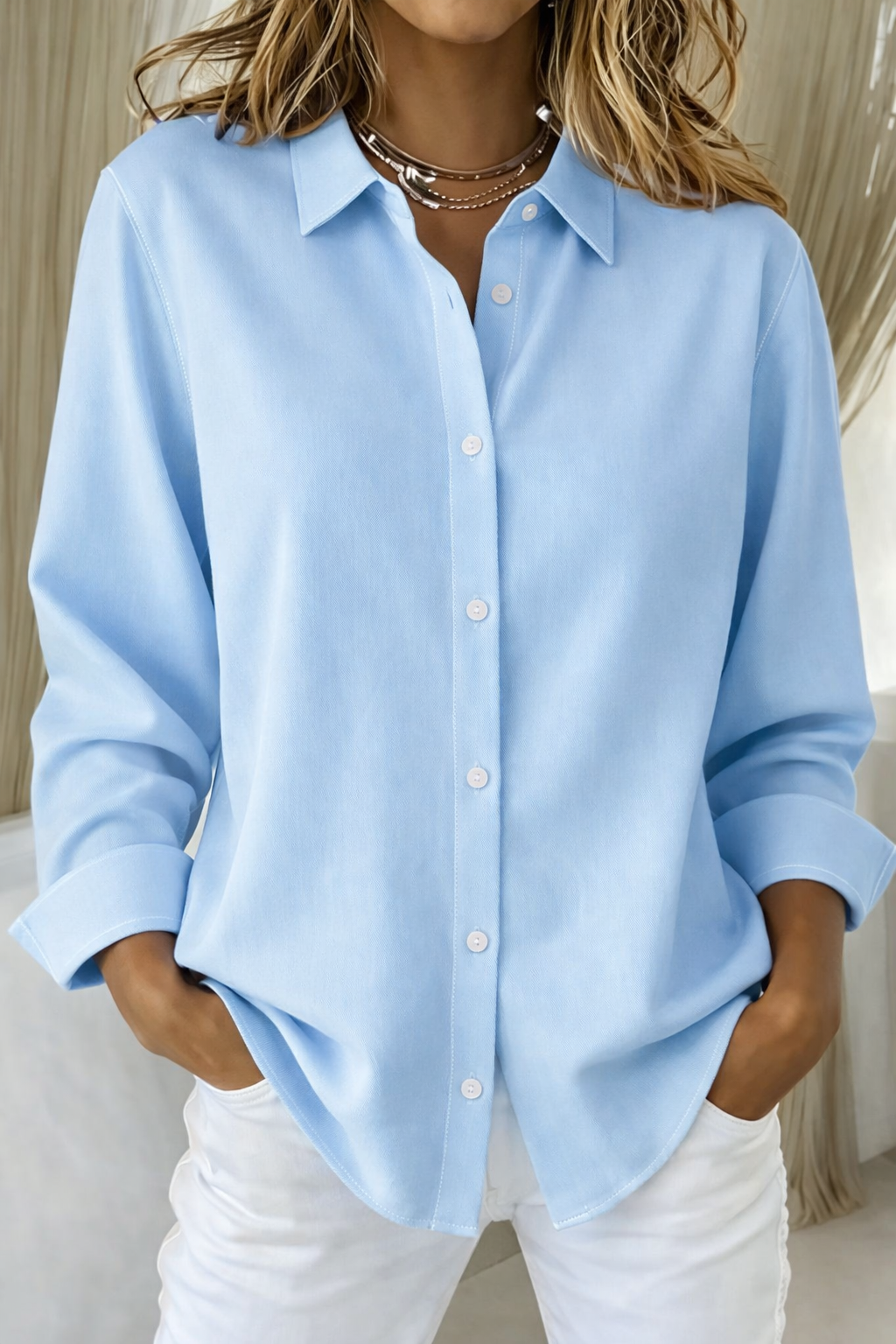 Minimalist Button-Front Blouse in Black