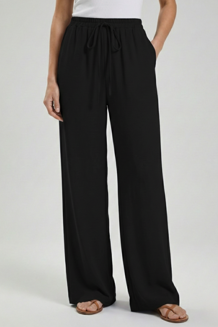 Flowing Drawstring Palazzo Pants with Pockets