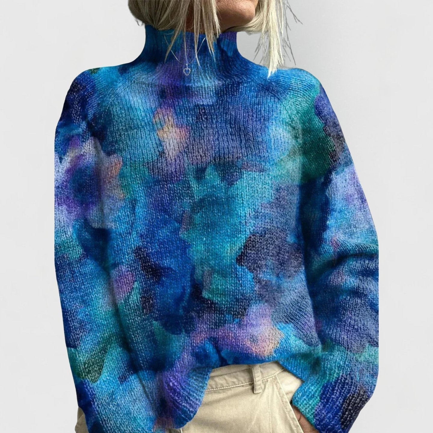 Floral Pattern Relaxed Turtleneck Knit Jumper