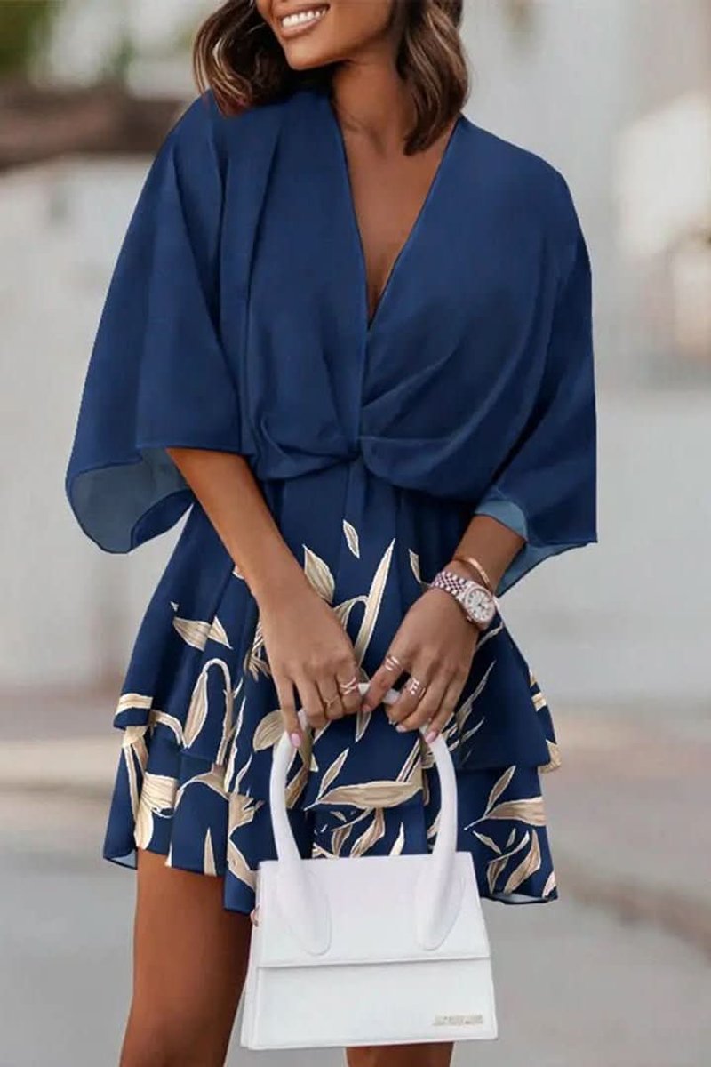 Tropical Print Knot-Front Boho Mini Dress