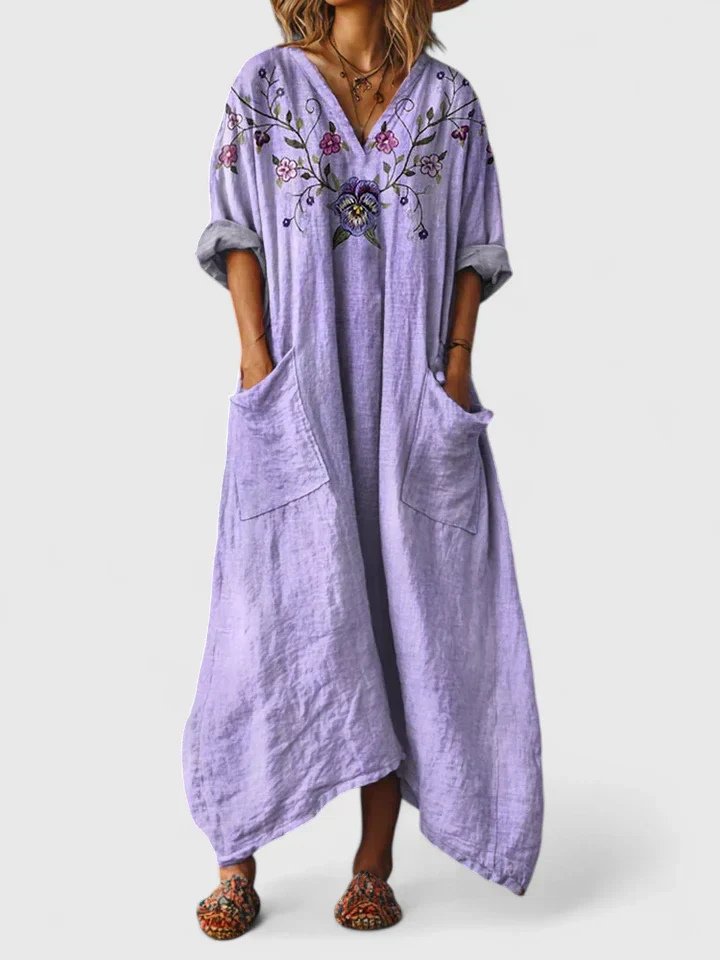 Paisley Print Oversized Cotton Maxi Dress with Pockets