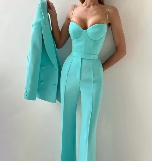 Tailored Three-Piece Suit Set with Corset and Wide-Leg Trousers