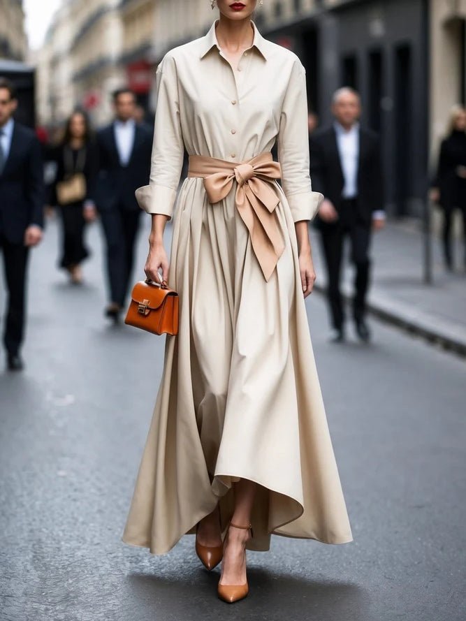 Long Sleeve Shirt Dress with Tie Waist