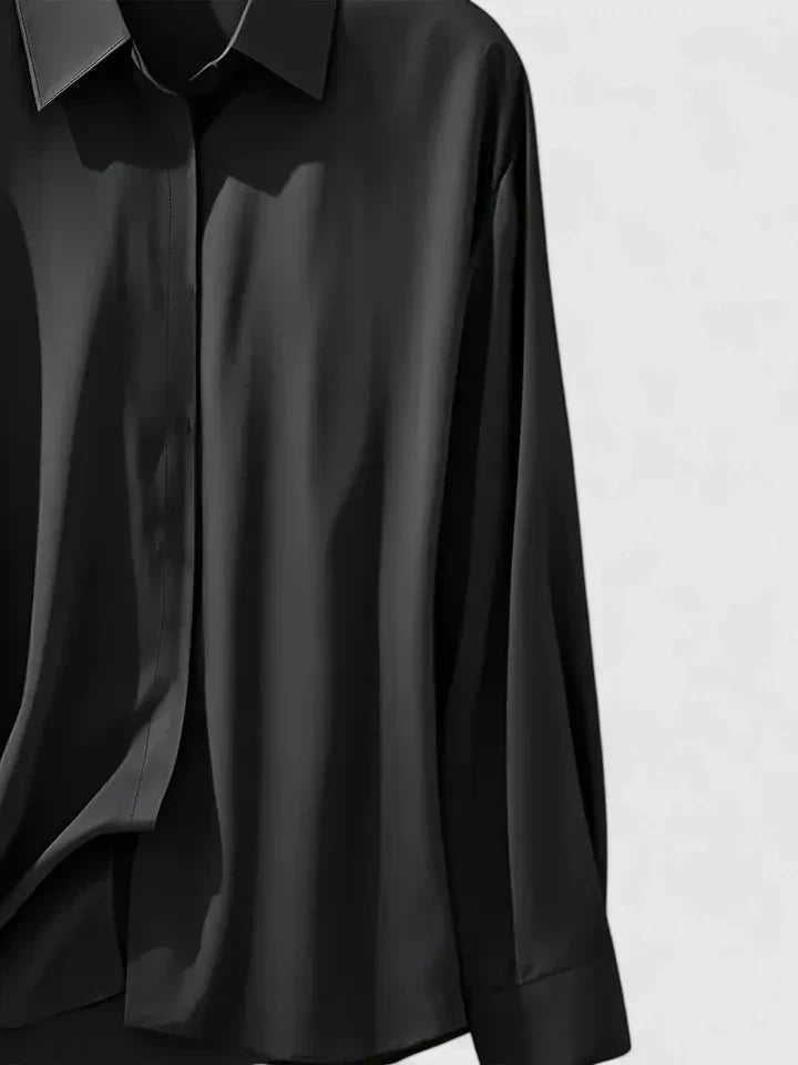 Concealed Button Satin Long Sleeve Blouse