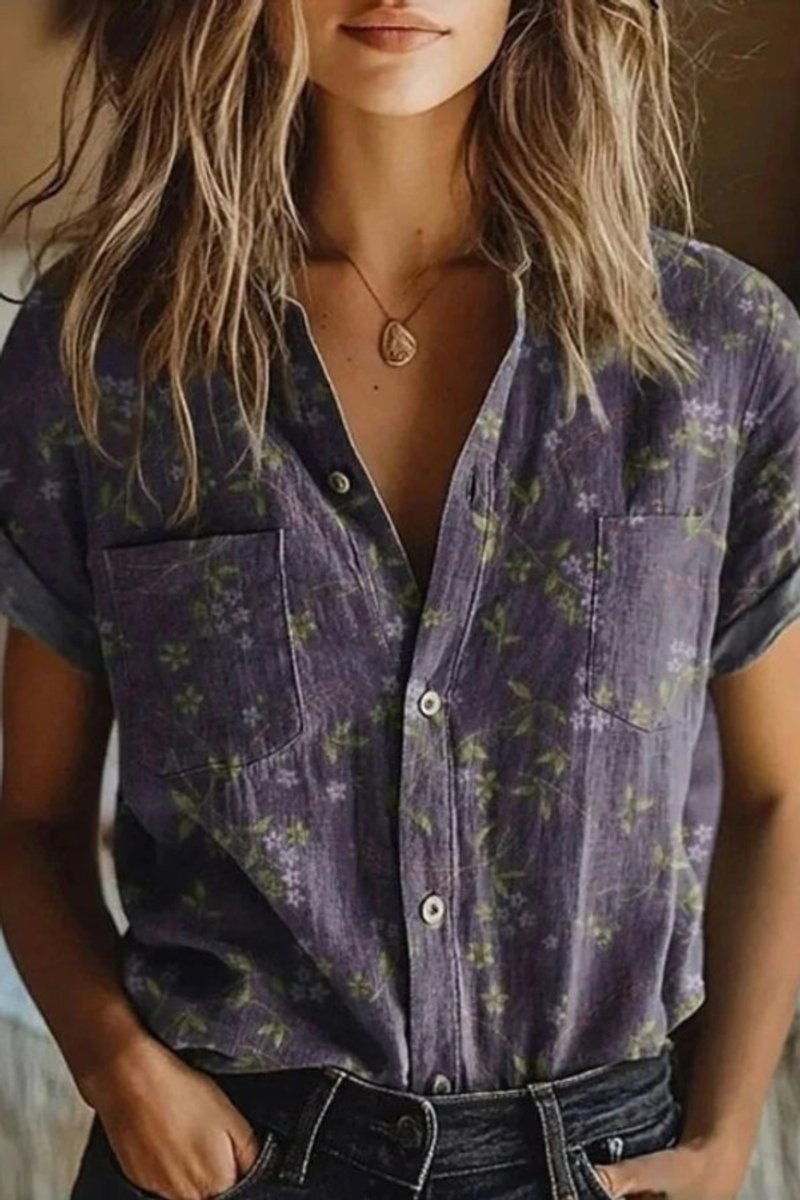 Vintage Floral Cotton Button-Down Shirt