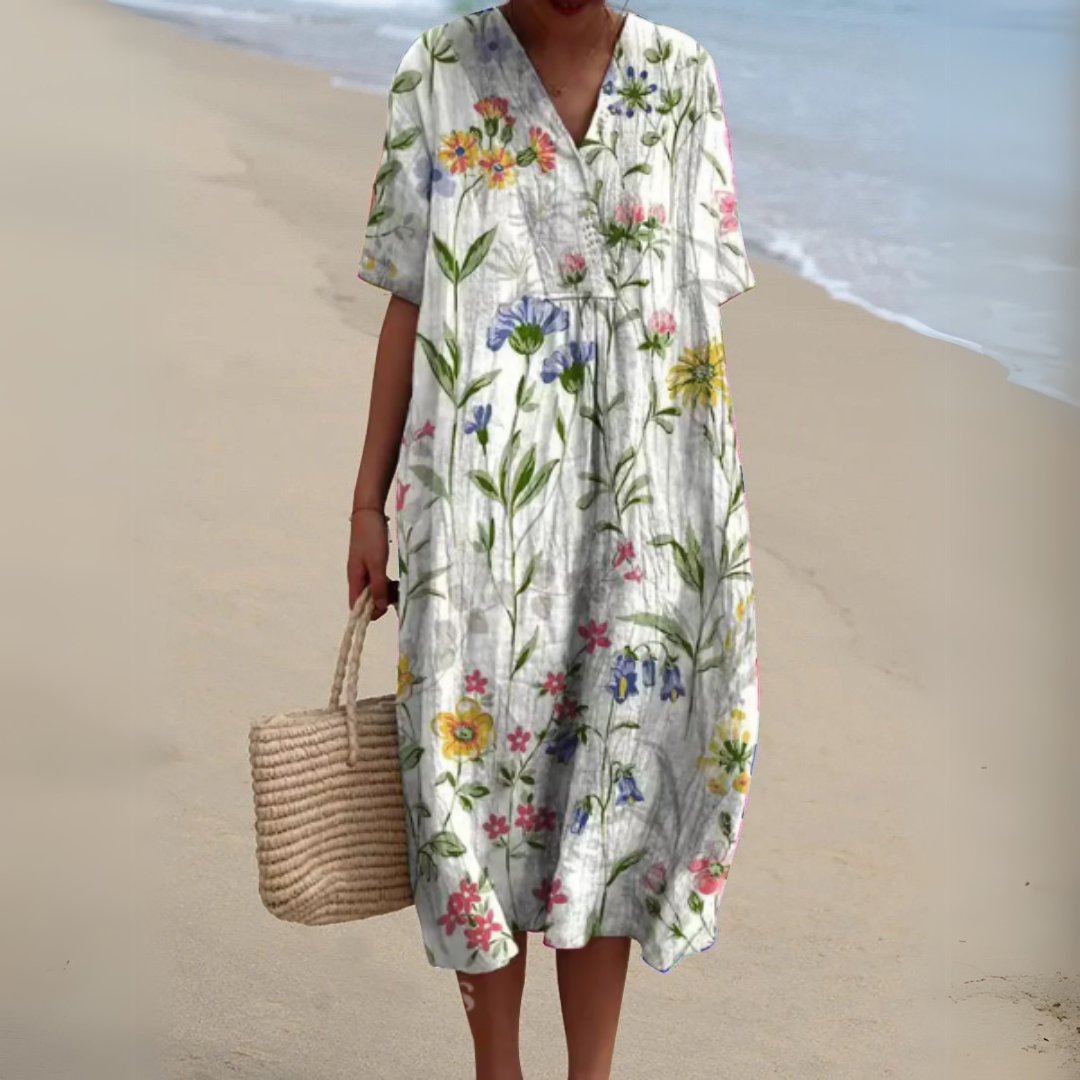 Women's Floral Print V-Neck Midi Dress