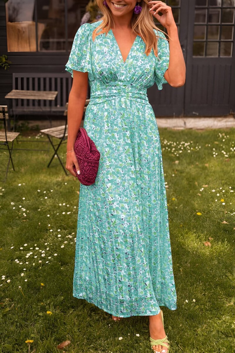 Women's Floral Short-Sleeve Maxi Dress