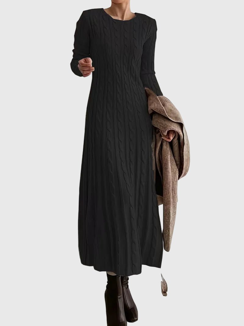 Longline Cable Knit Crew Neck Dress