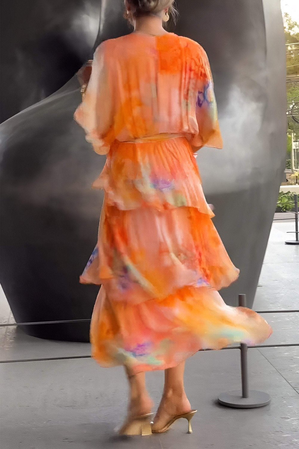 Tiered Floral Chiffon Maxi Dress