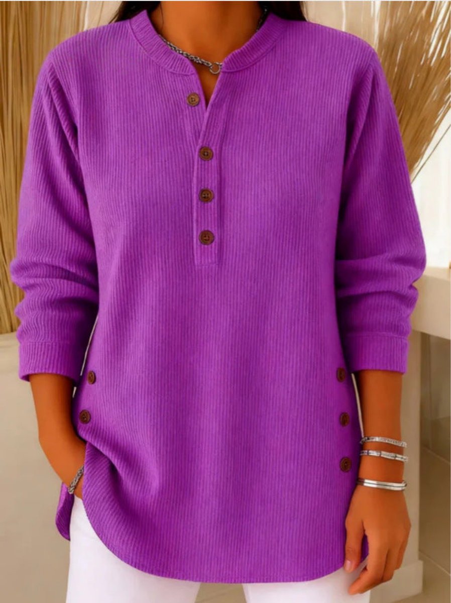 Side-Button Ribbed Longline Henley Tunic