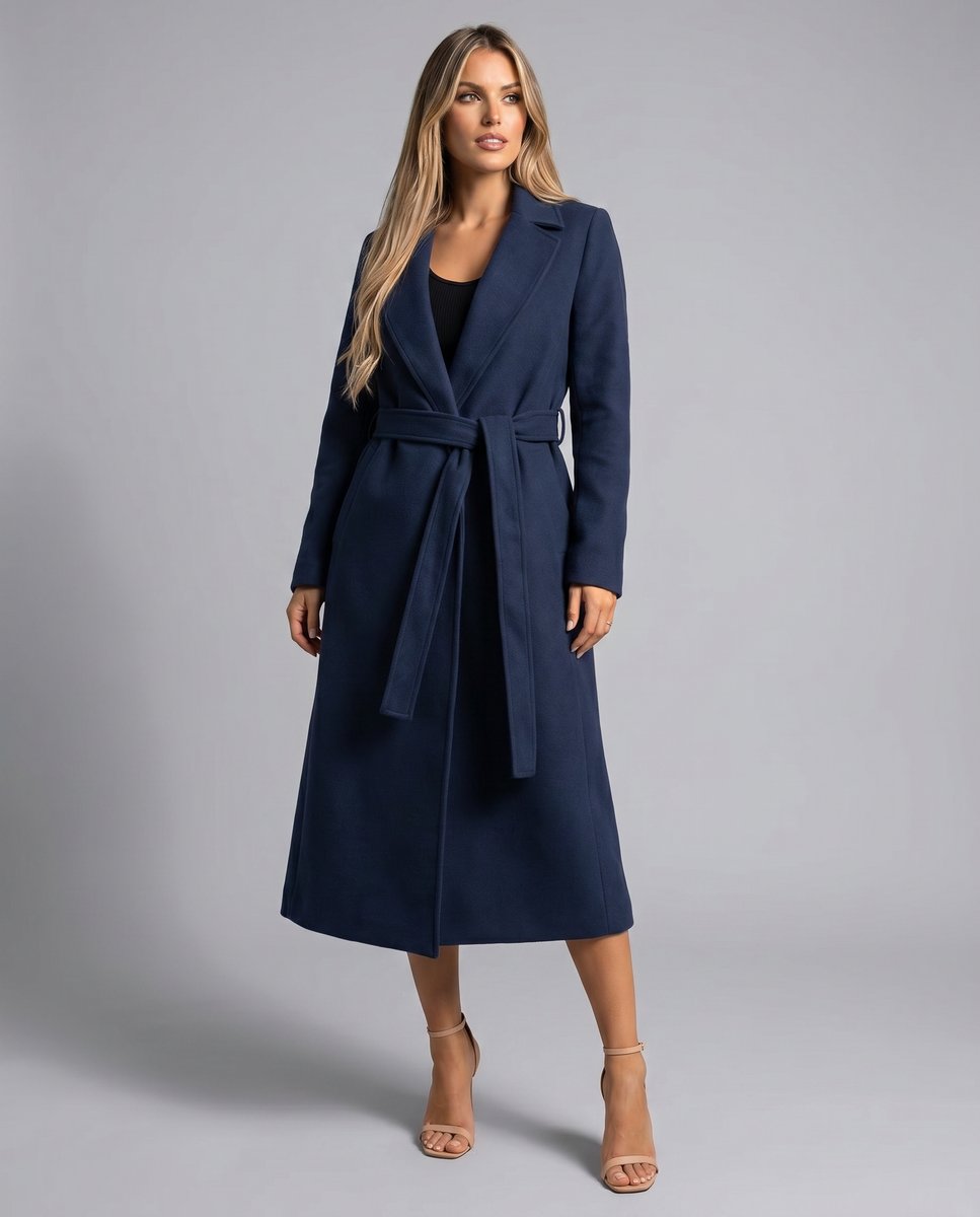 Wool-Blend Belted Longline Trench Coat