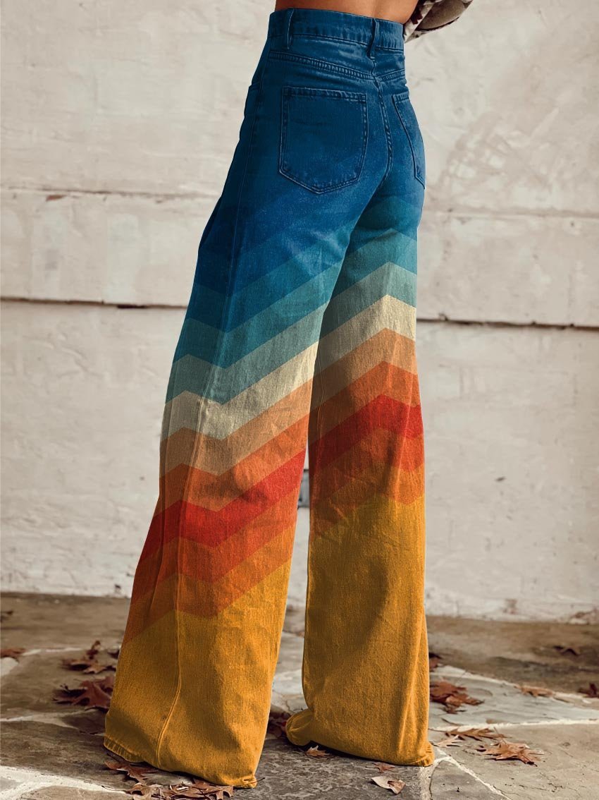 Retro Sunset Chevron Wide-Leg Trousers