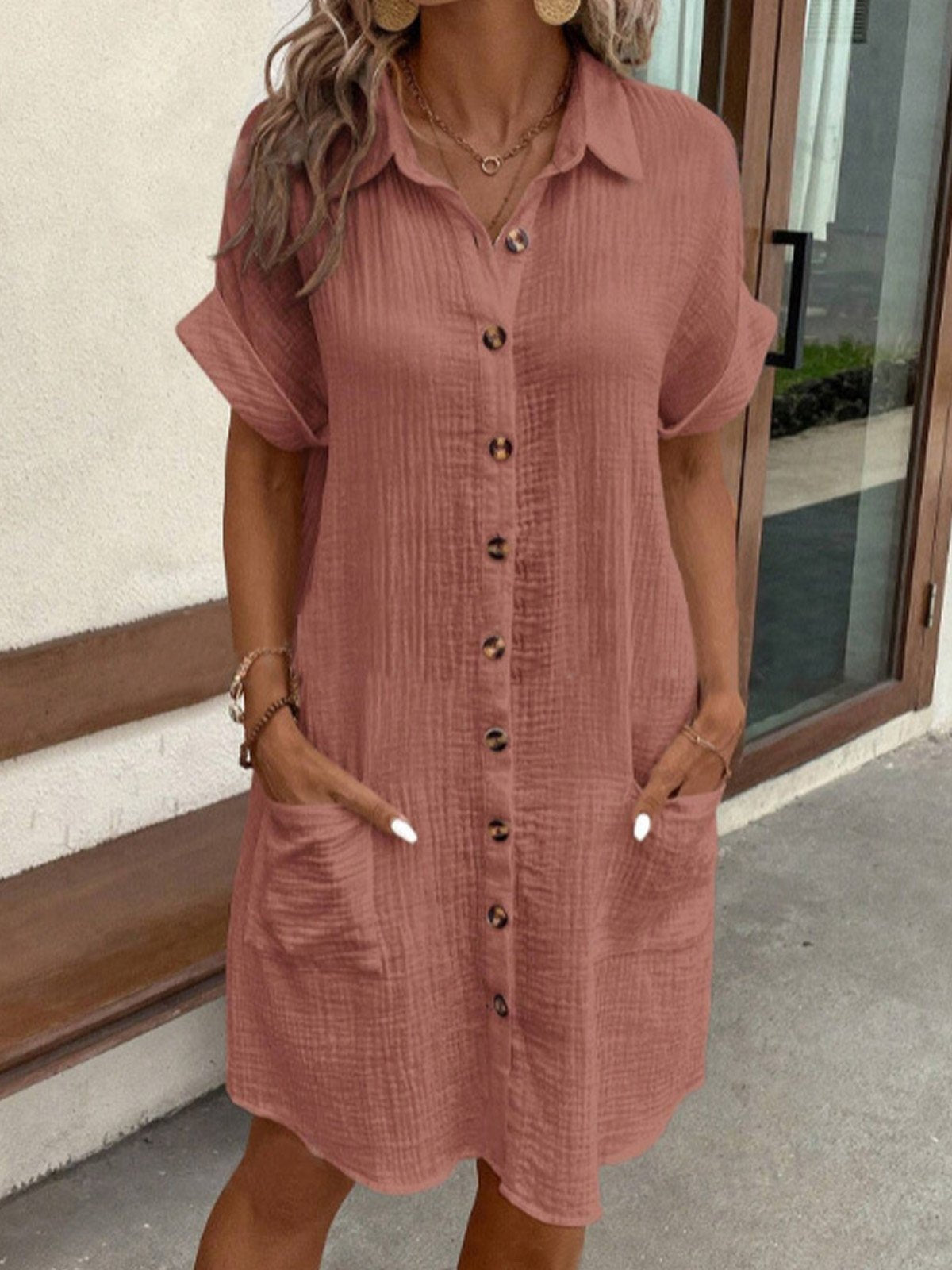 Women's Pure Cotton Button-Through Shirt Dress