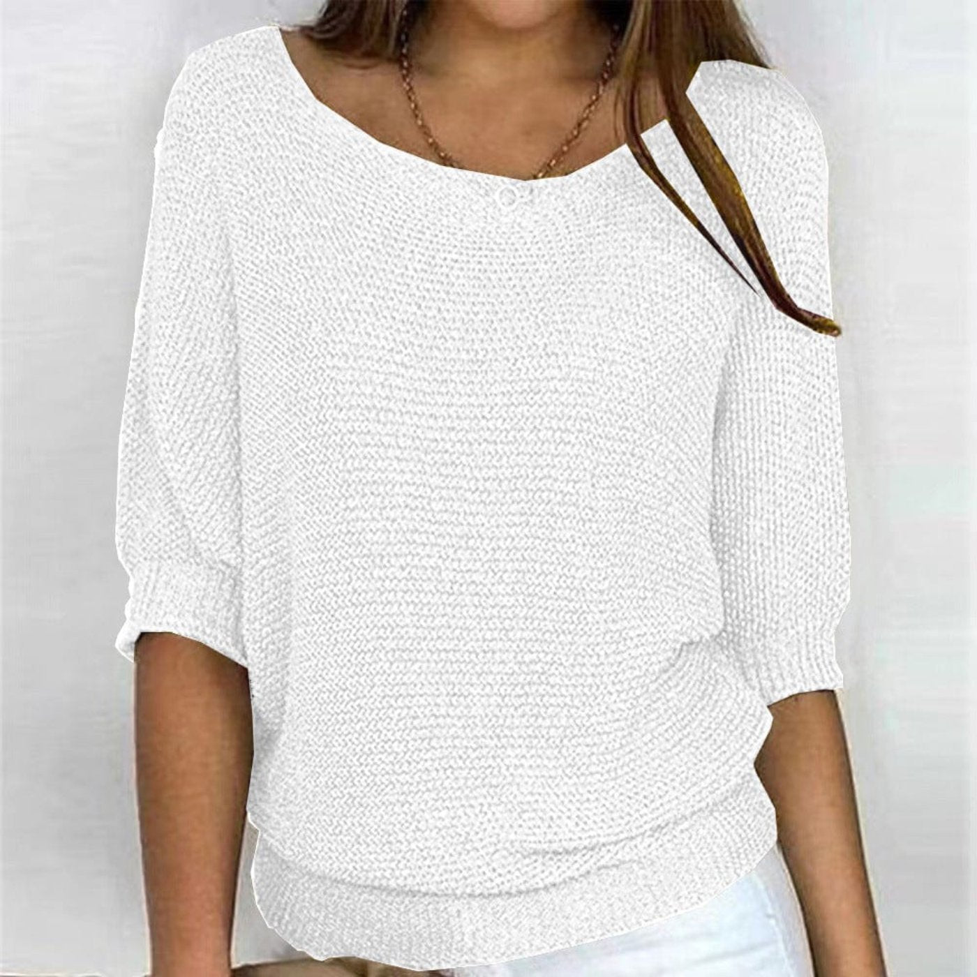 Relaxed 3/4 Sleeve Knit Jumper in Cotton Blend