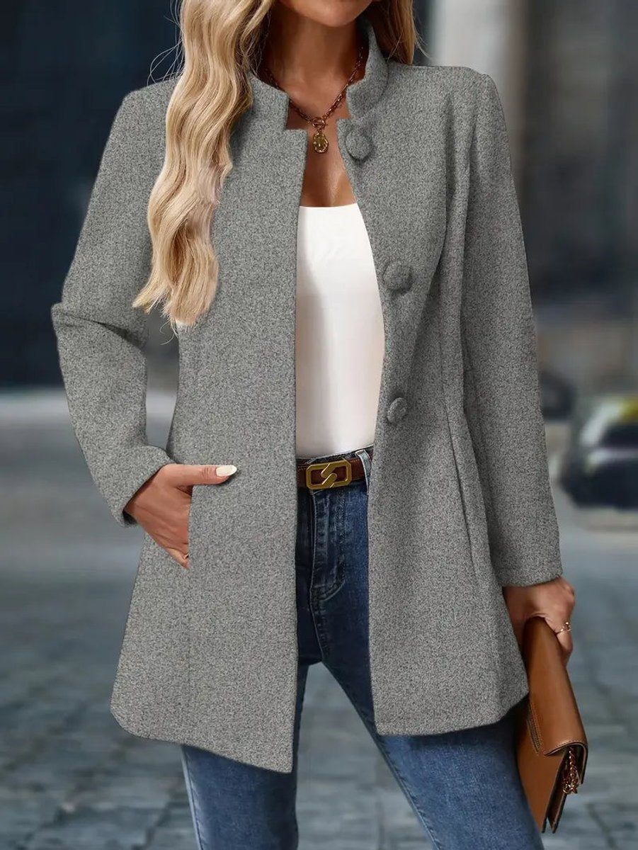 High-Collar Tailored Button Coat
