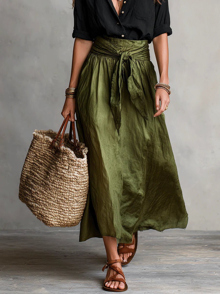 Button-Front Blouse and Maxi Skirt Two-Piece Set