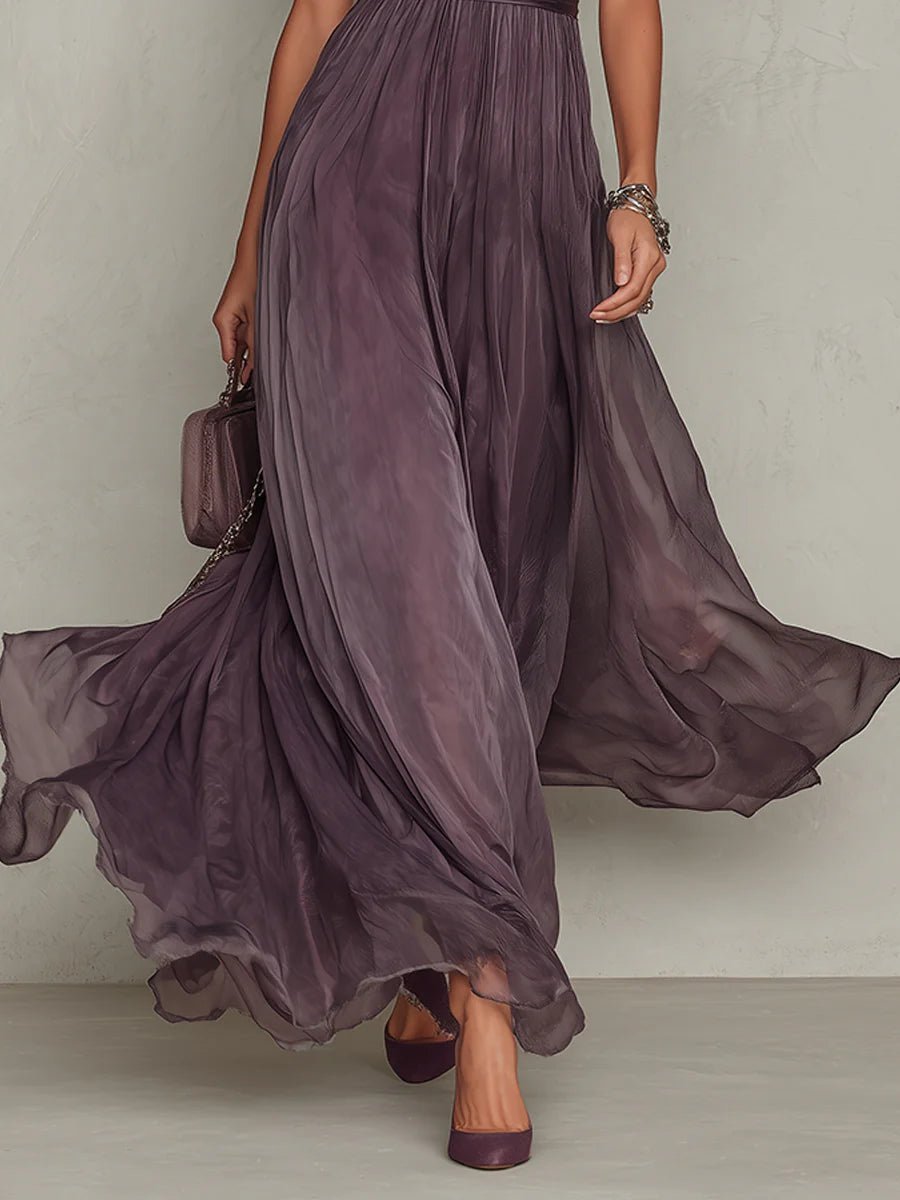 Lace Keyhole Chiffon Maxi Dress