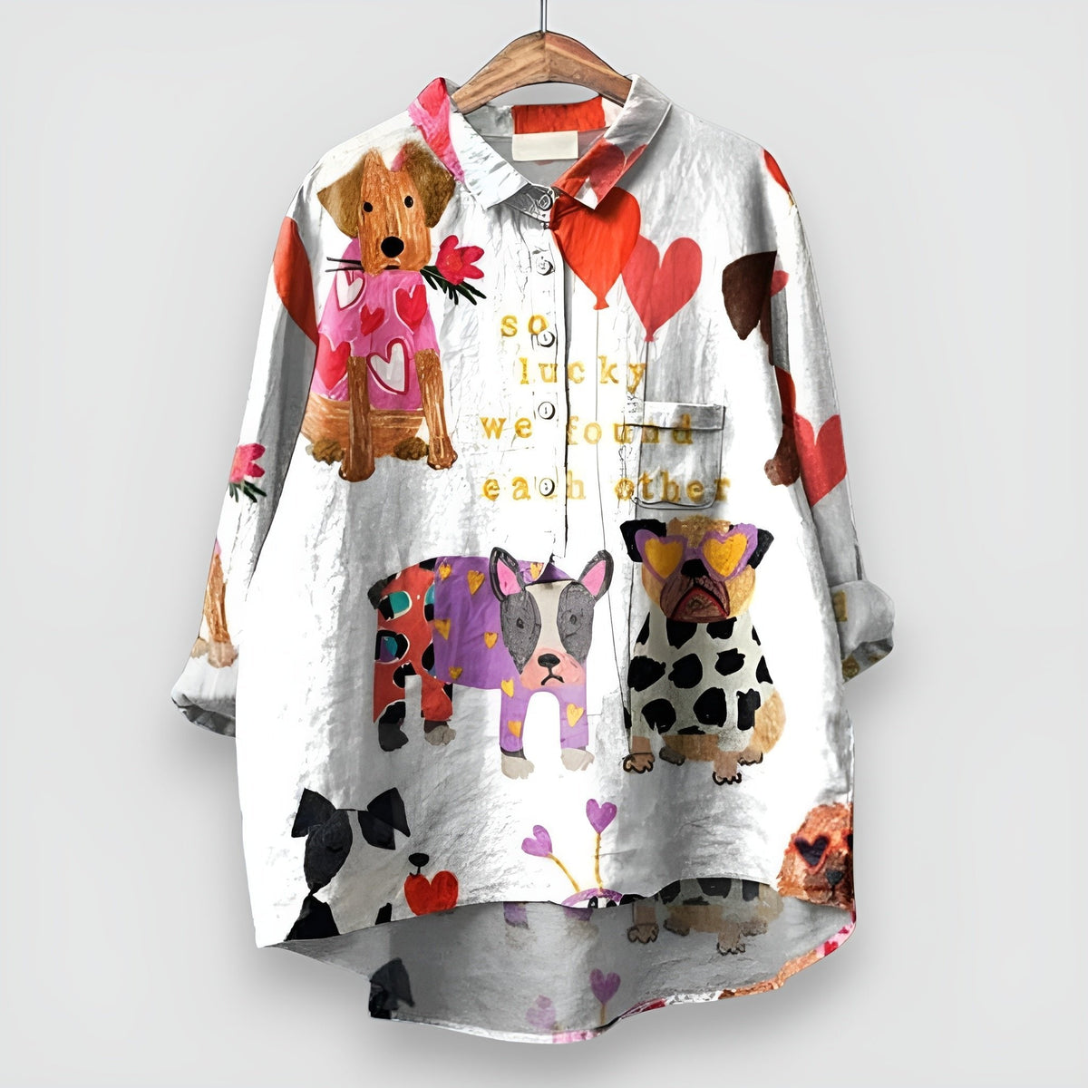 Women's Dog Motif Long Sleeve Collared Shirt