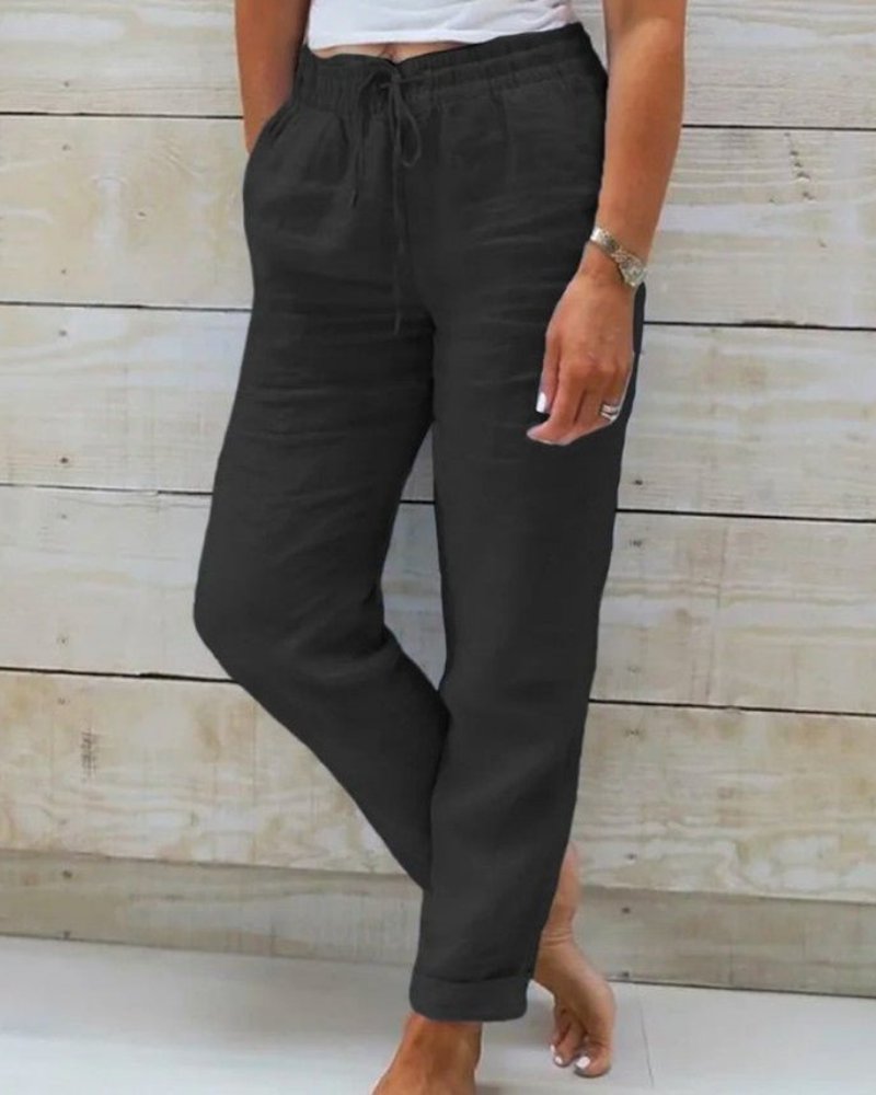 Women's Straight Leg Linen Drawstring Pants