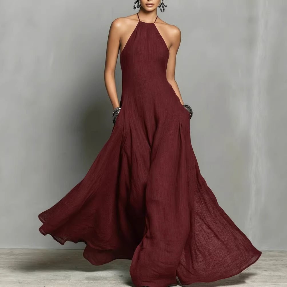 Linen Blend Halterneck Maxi Dress