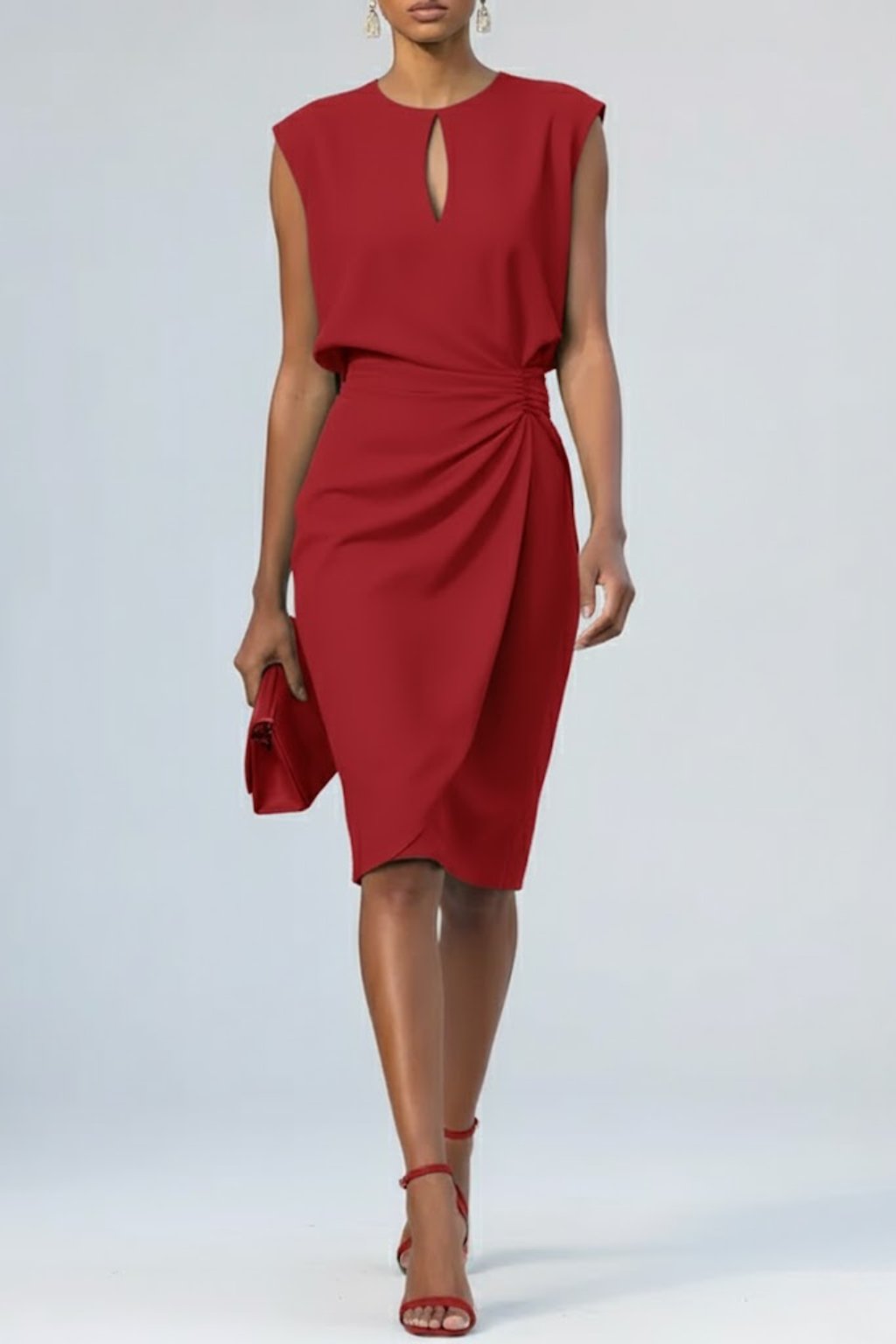 Ruffle Trim Keyhole Midi Dress