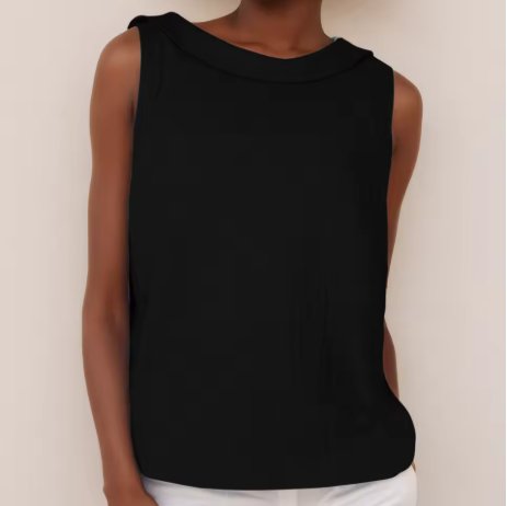 Women's Sleeveless Linen-Blend Mandarin Collar Top