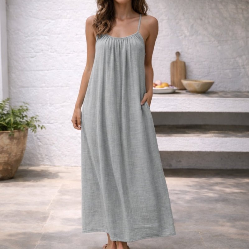 Linen Strappy Maxi Dress with Pockets