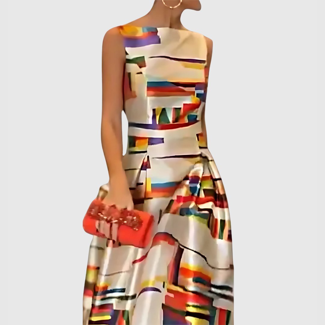 Women's Abstract Print Satin Maxi Dress