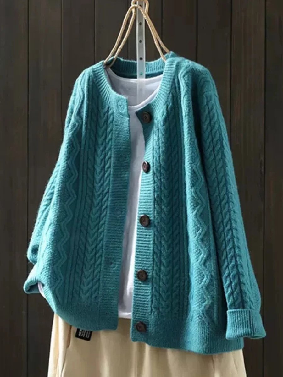 Relaxed Cable-Knit Buttoned Cardigan