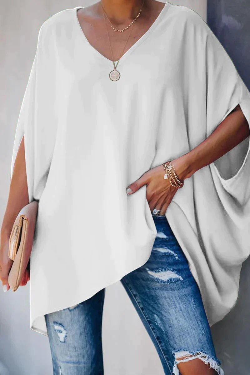Draped Batwing V-Neck Tunic Top