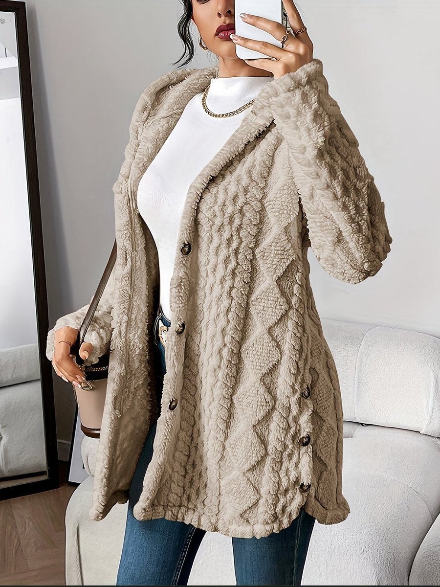 Women's Cable Textured Hooded Duster Cardigan