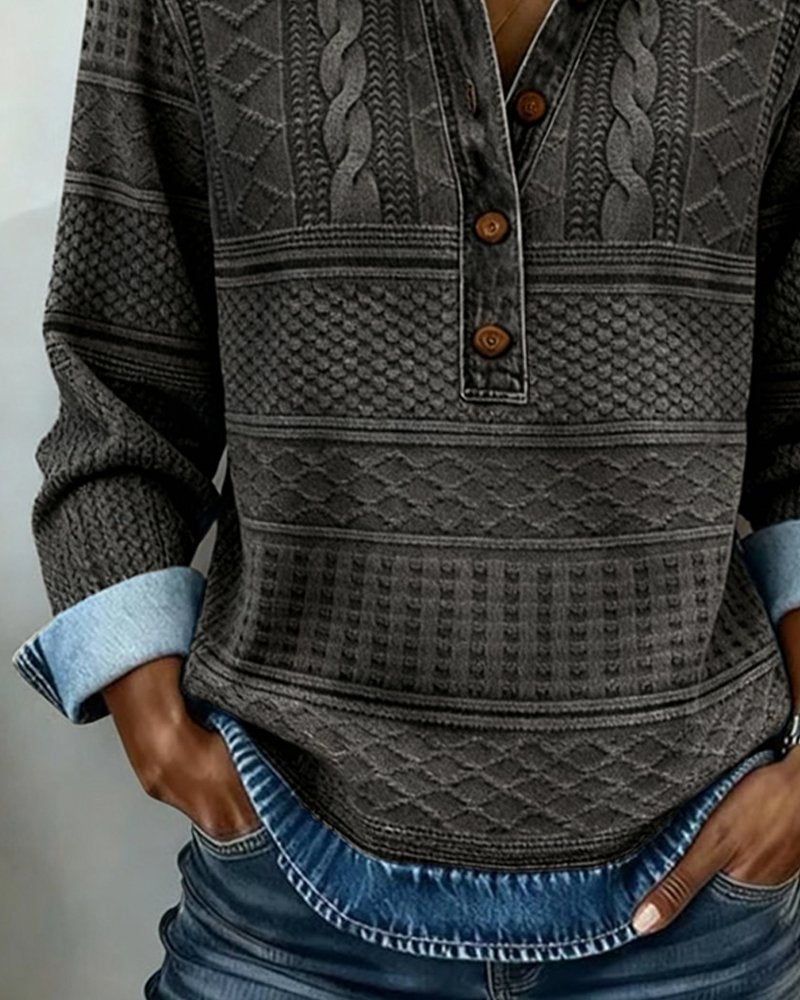 Textured Half-Placket Collared Pullover