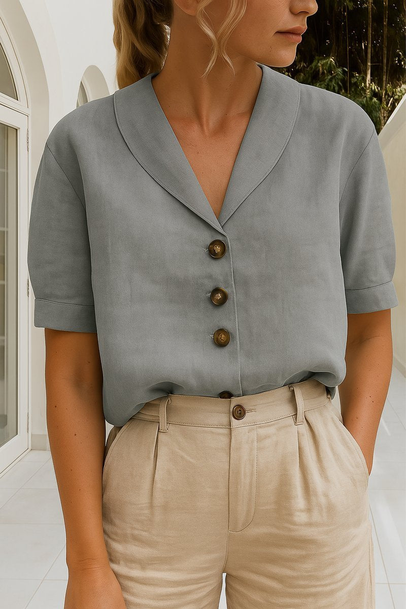 Short Sleeve Shawl Collar Button-Down Shirt