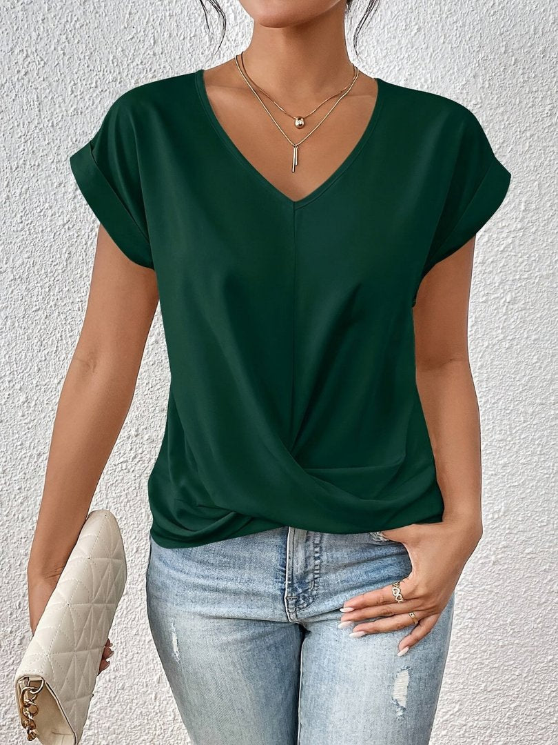 Women's Twist-Front Satin Blouse with V-Neck