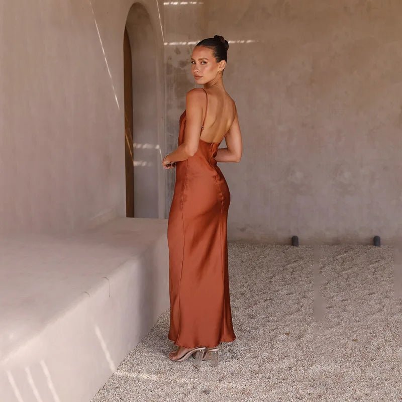 Open-Back Silky Maxi Dress with Side Leg Slit