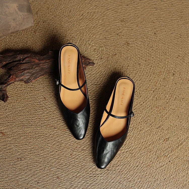 Pointed Toe Buckle Strap Backless Mules