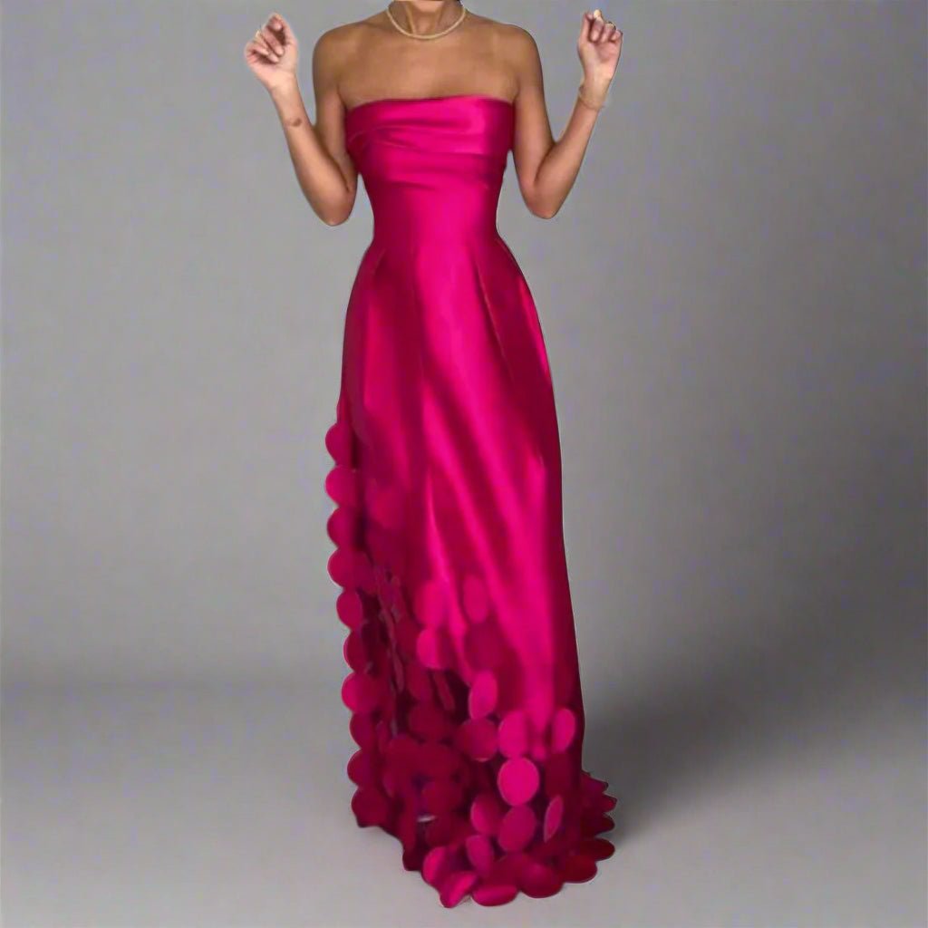 Women's Strapless Satin Maxi Gown with Hem Accents