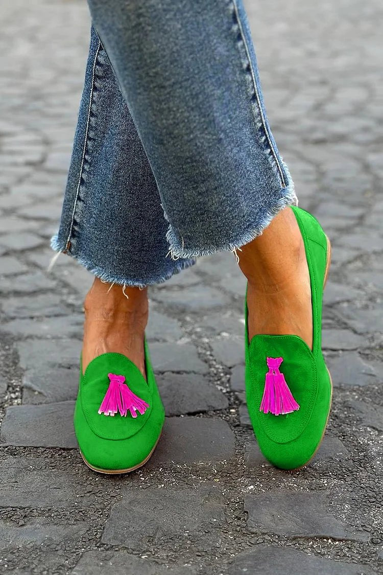 Faux Suede Tasselled Slip-On Loafers