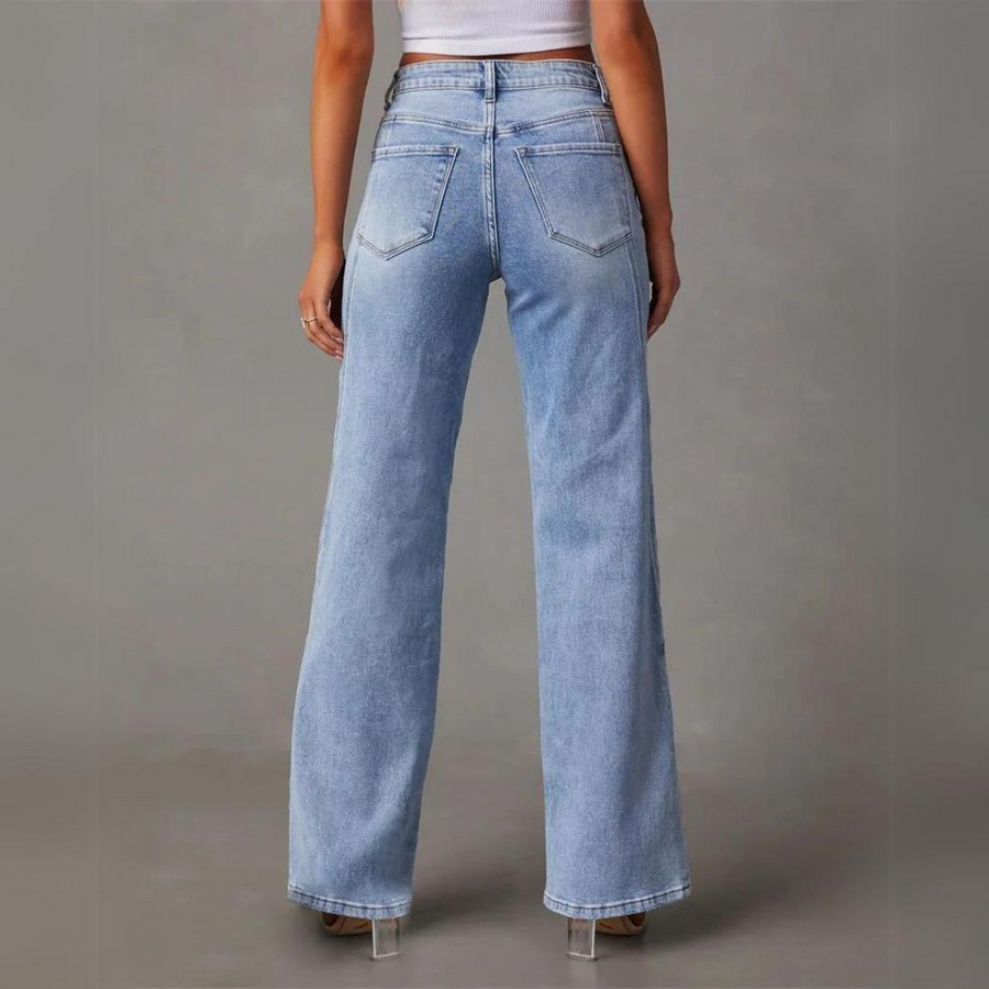 Mid-Rise Straight Leg Denim Jeans