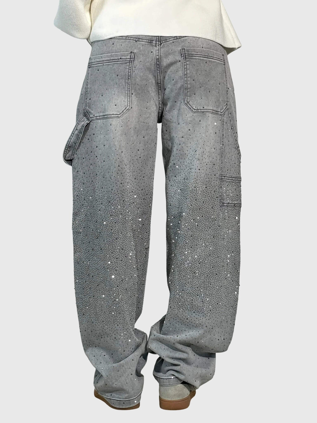 Rhinestone Embellished Wide Leg Jeans