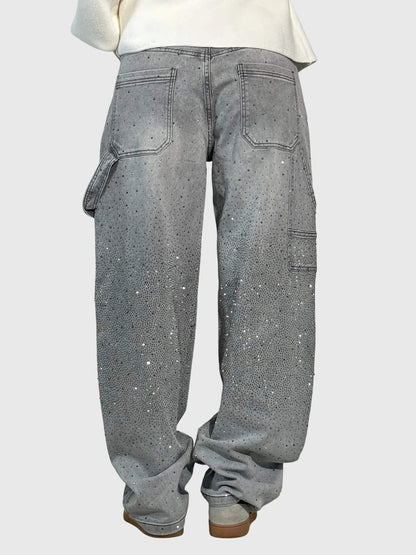 Rhinestone Embellished Wide Leg Jeans