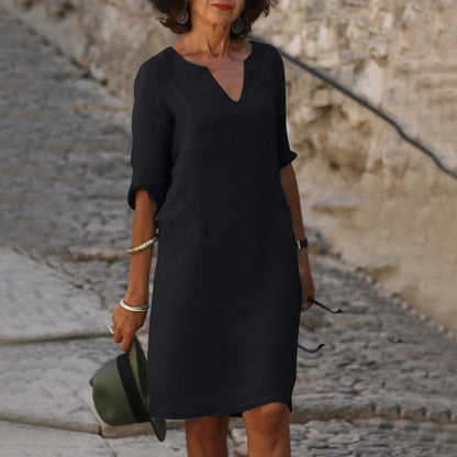 Classic V-Neck Knee-Length Dress