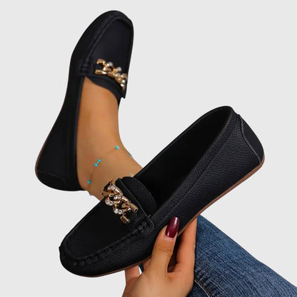 Chain Accent Leather-Look Loafers