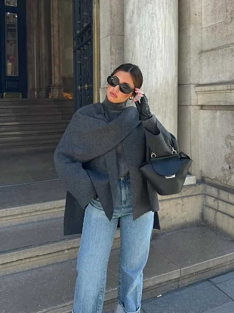 Flowing Draped Cape Overcoat