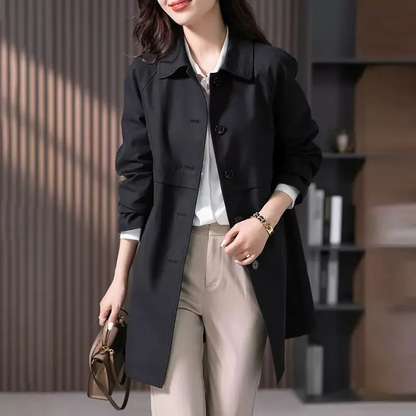 Tailored Button-Front Mid-Length Trench Coat
